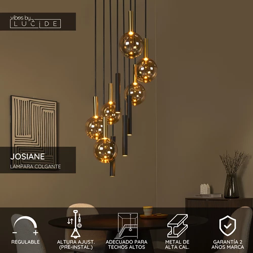Lucide JOSIANE - Lámpara colgante - Ø 55 cm - 6xG9 - Adecuado para dobles alturas y techos altos - Negro | Vibes - USP